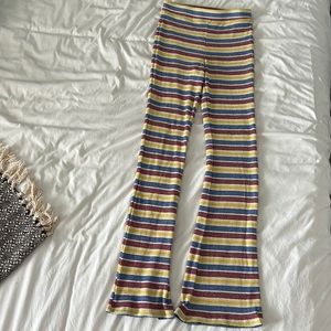ZARA Rib Texture Striped Pull On Knit Pants Women's Size XSmall Red Yellow Blue